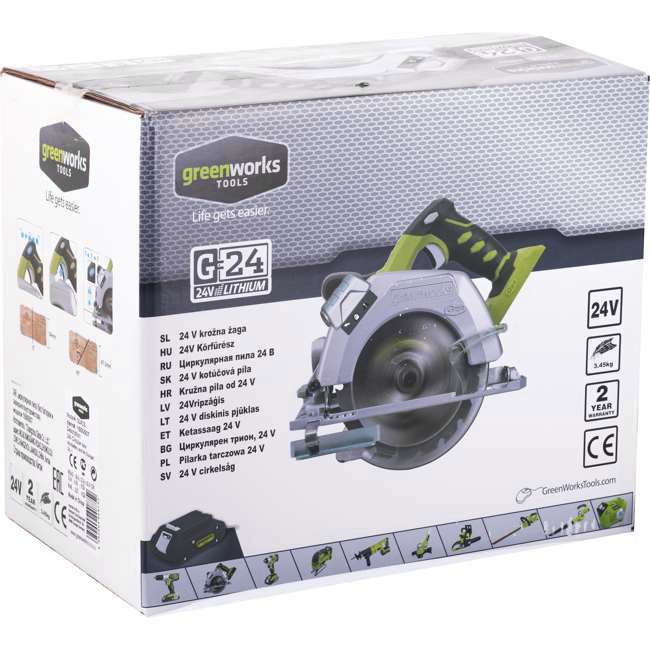 Пила циркулярная аккумуляторная Greenworks 24V G24CS, без АКБ и ЗУ