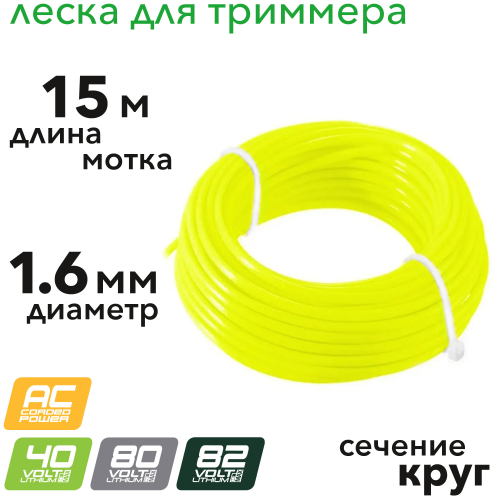 Леска для триммера круг 1,6 мм х 15 м блистер FLEX CORD DENZEL 96106