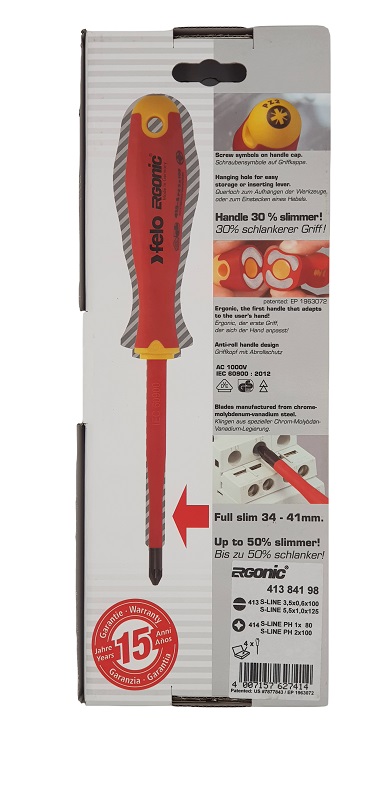Набор отвёрток ERGONIC E-SLIM диэлектр., серия 413 4 шт. в кейсе FELO 413 841 98