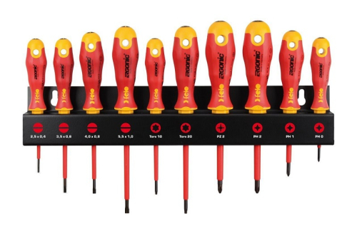 Набор отверток диэлектрических SL/PZ/PH/Tx Ergonic на стальной стойке, 10 шт FELO 414 910 93