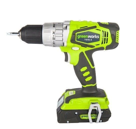 Дрель-шуруповёрт ударная аккумуляторная Greenworks 24V G24CDB2X, c двумя АКБ 2 А*ч и ЗУ, в сумке