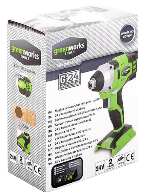 Винтовёрт импульсный аккумуляторный Greenworks 24V GD24ID, бесщёточный