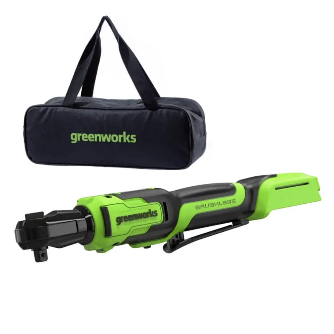 Гайковёрт-трещотка удлиненная, редуктор 70 мм, аккумуляторная Greenworks 24V GD24RW 3804007, бесщеточная, без АКБ и ЗУ, в сумке