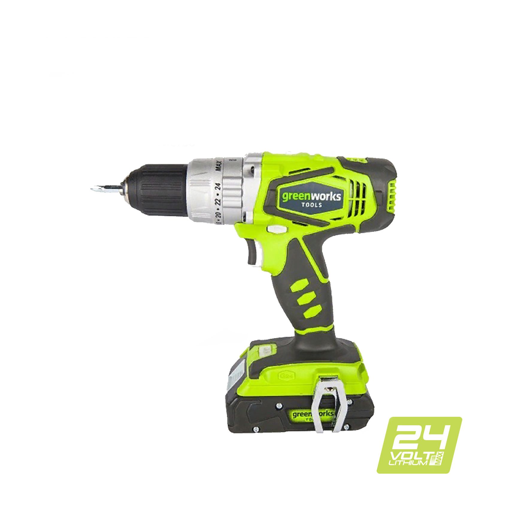 Дрель-шуруповёрт ударная аккумуляторная Greenworks 24V G24CDB2X, c двумя АКБ 2 А*ч и ЗУ, в сумке