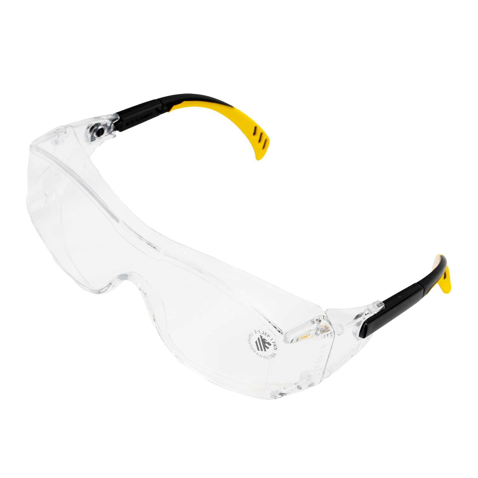 Очки защитные открытые, поликарбонатные, увеличенная прозрачная линза,  регулируемые дужки